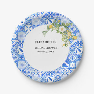 Boho Blue tile and Lemon wedding Arch Paper Plate