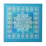 Boho blue turquoise watercolor mandala floral tile<br><div class="desc">Boho blue turquoise watercolor mandala floral ceramic tile</div>