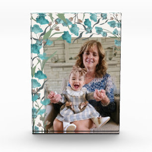 Boho Blue Turquoise Watercolor Wildflower Grandma Photo Block