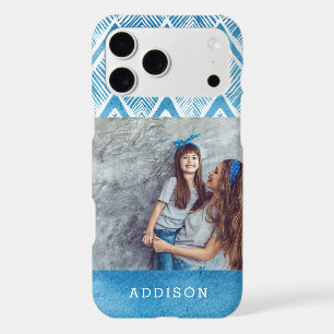 Boho Blue Watercolor Chevron Monogrammed Photo