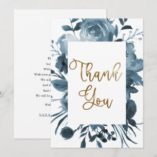 Boho Blue Watercolor Floral Baby Shower  Thank You Card