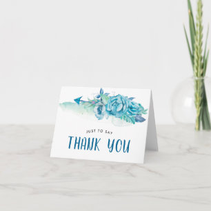 Boho Blue Watercolor Floral Thank You Card