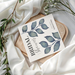 Boho Blue Watercolor Foliage Bridal Shower Napkin