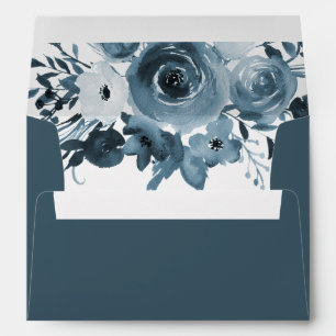 Boho Blue Watercolor Monochromatic Floral Bouquet Envelope