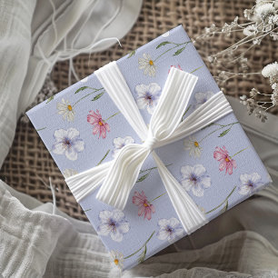 Boho blue Watercolor Wildflower Pattern  Wrapping Paper
