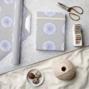 Boho Blue White Dandelion Wildflower Weed Grey Wrapping Paper