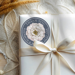 Boho Blue & White Floral Wedding Favor Classic Round Sticker