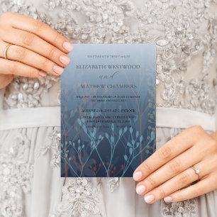Boho Blue Wild Grasses & Foliage Wedding  Invitation