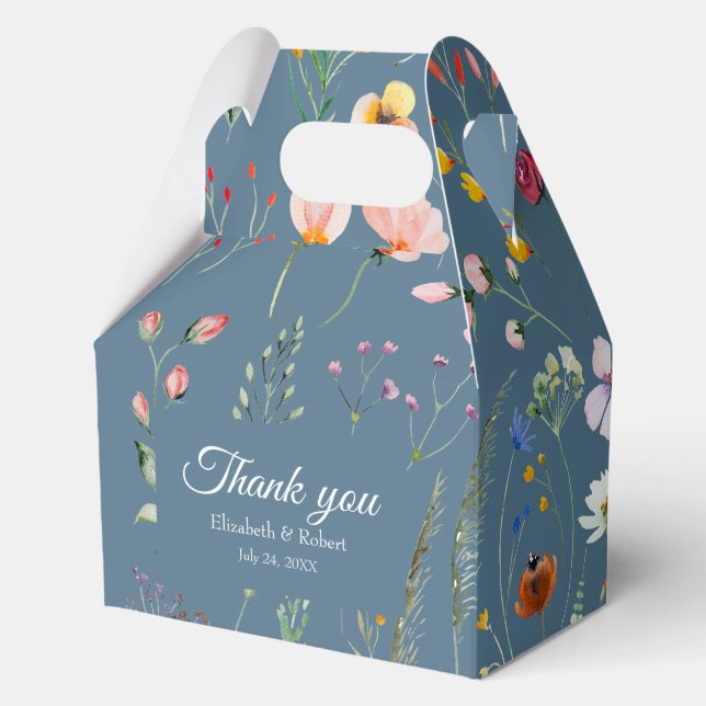 Boho Blue Wildflower Meadow Wedding Thank You Favour Box (Front)