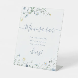 Boho Blue Wildflower script Bridal Shower Mimosa Pedestal Sign