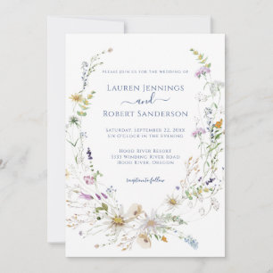 Boho Blue Wildflower Wedding Invitation