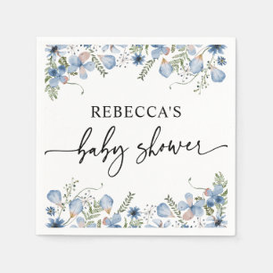 Boho Blue Wildflowers Baby Shower Napkins