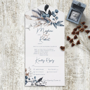 Boho Blue Winter Foliage All in One Invitation