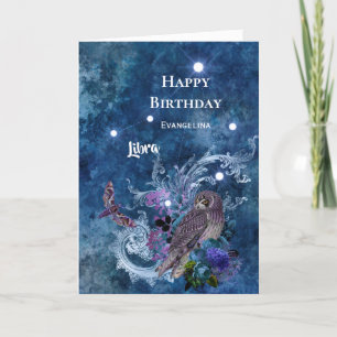 Boho Blue Zodiac Libra Constellation Birthday Card