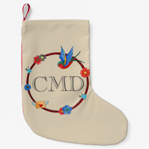 Boho Bluebird Monogram Small Christmas Stocking