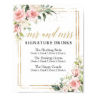 Boho bluhs pink floral gold signature drinks sign