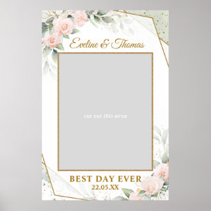 Boho blush and gold greenery wedding selfie frame poster