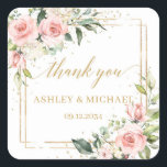 Boho blush and gold greenery wedding sticker<br><div class="desc">Immerse into a realm of elegance with our unique design for stickers features elegant calligraphy script adorned with blush pink roses. The subtle allure is complemented by lush greenery and eucalyptus, flawlessly intertwined within a stunning faux gold geometric frame. These artistic elements are not just another detail, they add a...</div>