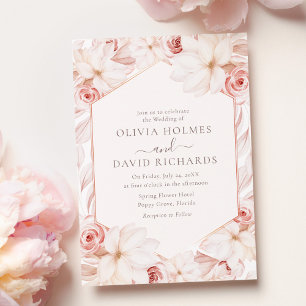 Boho Blush and Pale Pink Floral Wedding Invitation
