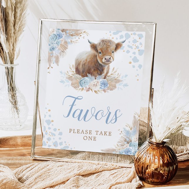 Boho Blush Blue Highland Cow Favors Sign (Creator Uploaded)