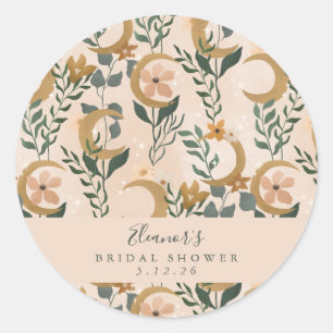 Boho Blush Botanical Moon Custom Bridal Shower  Classic Round Sticker