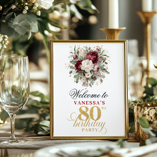 Boho blush burgundy 80th birthday 8x10 welcome  poster
