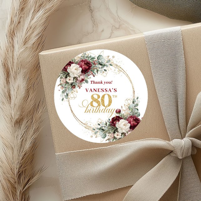 Boho Blush Burgundy 80th Birthday Stickers (Boho Blush Burgundy 80th Birthday Stickers)