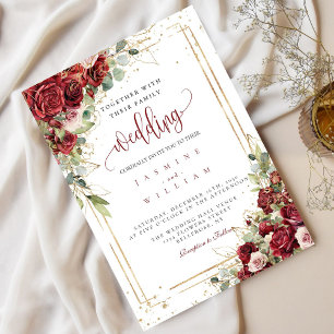 Boho Blush Burgundy Floral Gold Geometric Wedding Invitation