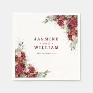 Boho Blush Burgundy Floral Gold Geometric Wedding Napkin