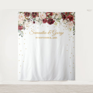 Boho Blush burgundy floral green gold wedding Tapestry