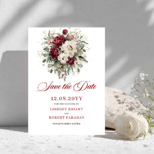 Boho Blush Burgundy Gold Save The Date Card