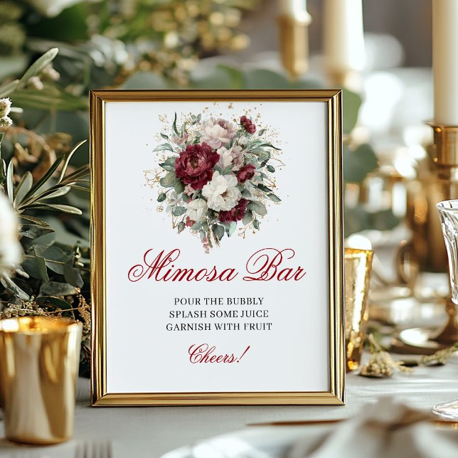 Boho Blush Burgundy Mimosa Bar Tabletop Sign (Boho Blush Burgundy Mimosa Bar Tabletop Sign)