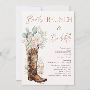 Boho Blush Cacti Boots Brunch Bubbly Bridal Shower Invitation