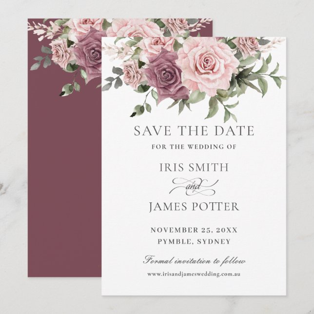 Boho Blush Cinnamon Rose Floral Greenery Wedding Save The Date (Front/Back)
