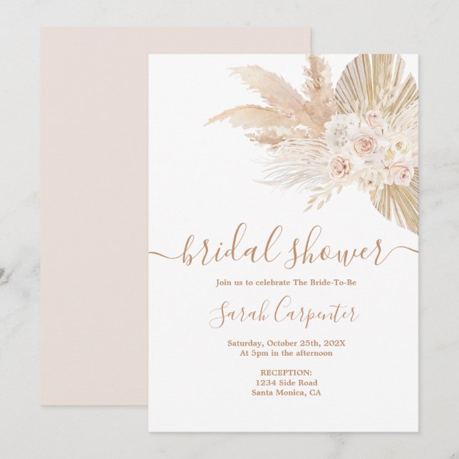 Boho Blush Floral Bridal Shower Invitation (Front/Back)