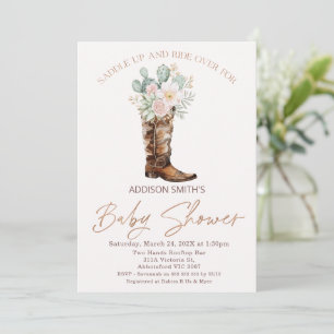 Boho Blush Floral Cacti Boot Baby Shower Invitation