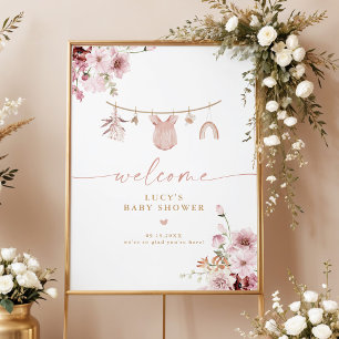 Boho Blush Floral Clothesline Baby Shower Welcome Poster