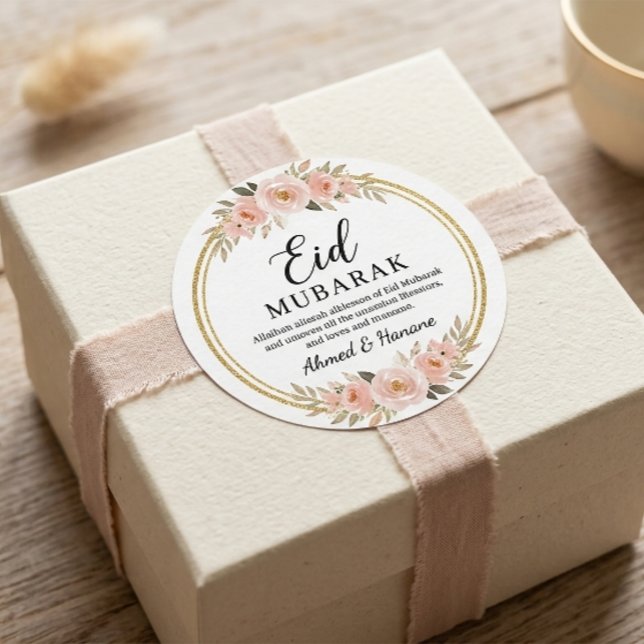 Boho Blush Floral Eid Mubarak Round Sticker (Creator Uploaded)