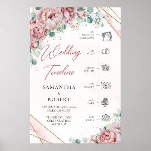 Boho blush floral eucalyprus gold wedding Timeline Poster