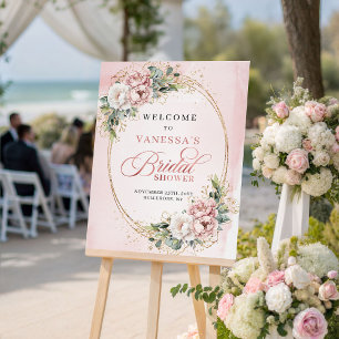 Boho Blush Floral Eucalyptus Bridal Shower Welcome Poster