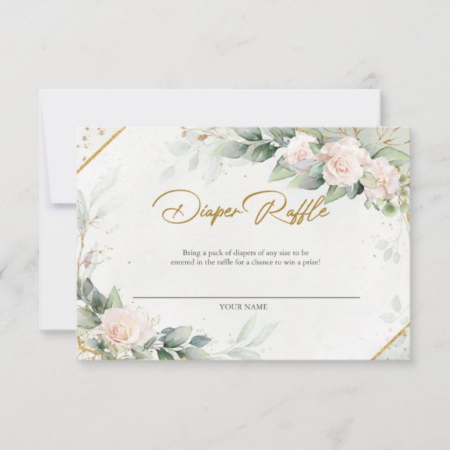 Boho Blush Floral Eucalyptus Diaper Raffle Thank You Card (Front)