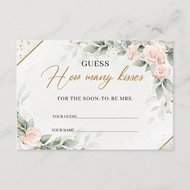 Boho Blush floral eucalyptus gold How Many Kisses  Enclosure Card (Front)