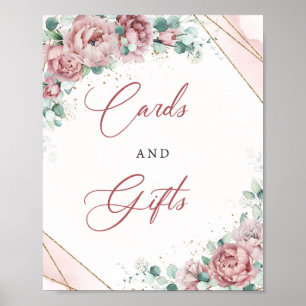Boho blush floral gold eucalyptus Cards and Gifts Poster