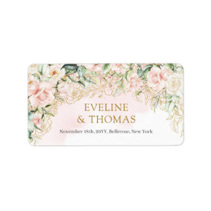 Boho Blush floral gold glitter eucalyptus wedding Label