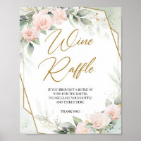 Boho blush floral greenery gold frame Wine Raffle