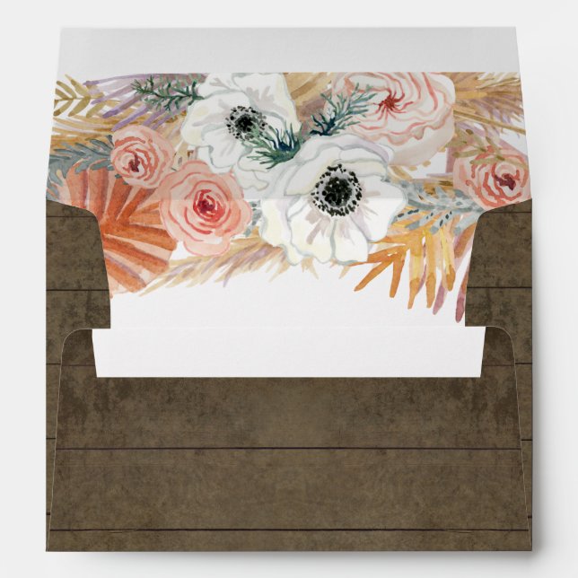Boho Blush Floral Pampas Grass Wood Rustic Envelope (Back (Bottom))