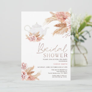 Boho Blush Floral Tea Party Bridal Shower Invitation