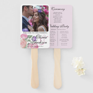 Boho Blush Floral Wedding Program Hand Fan