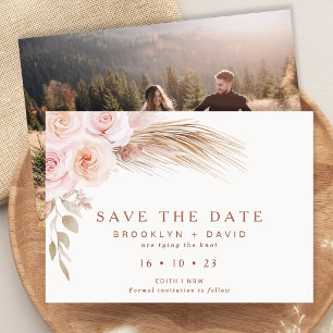 Boho Blush Floral Wedding Save The Date Card
