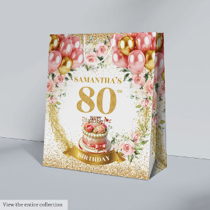 Boho Blush Florals 80th Birthday Celebration   Medium Gift Bag